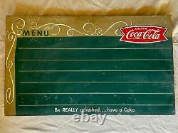 Original 1950s 1960s Coca-Cola Fishtail Hanging Menu Chalkboard Coke Sign