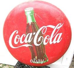 Original 1950s Coca Cola 24 Diameter Red Metal Button Sign COKE Bottle A-M 5-56