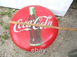 Original 1950s Coca Cola 24 Diameter Red Metal Button Sign COKE Bottle A-M 5-56