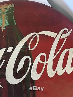 Original 1950s Metal 24 inch Coca Cola Button Sign Barn Find