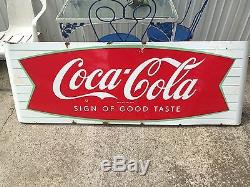 Original 1950s Porcelain Coca-Cola 6 Foot Fish Tail Sled Diner Sign