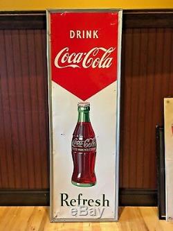 Original 1952 Drink Coca-Cola Refresh Robertson Vertical Tin Sign