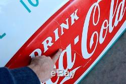 Original 1960's Drink Coca Cola Diner Fishtail Advertising Soda Sign Nice