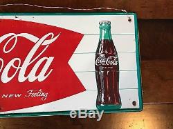 Original 1960s Antique Coca Cola Fishtail Style Sign