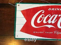 Original 1960s Antique Coca Cola Fishtail Style Sign