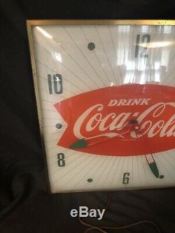 Original 1960s Pam Clock Co. Coca Cola Fishtail Lighted Clock Beautiful Cond