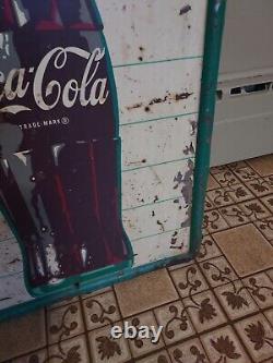 Original 1961 Coca Cola Soda Coke Fishtail Metal Adv. Tin Sign Gas Oil Station