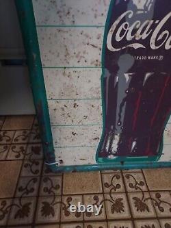 Original 1961 Coca Cola Soda Coke Fishtail Metal Adv. Tin Sign Gas Oil Station