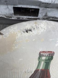 Original 24 Coca-Cola Bottle Porcelain Button Sign True Barn Find Patina