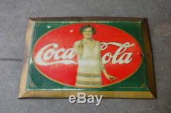 Original Antique 1927 Self Framed Tin Coca Cola Sign, Coke Advertising