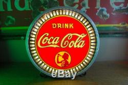 Original Antique 1939 Coca Cola Reverse Glass Spinner Sign, Coke Advertising