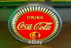 Original Antique 1939 Coca Cola Reverse Glass Spinner Sign, Coke Advertising