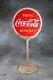 Original Antique 1941 Coca Cola Porcelain Lollipop Sign with Cast Iron Stand
