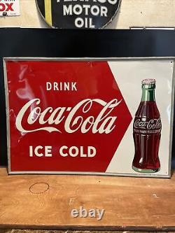 Original & Authentic'' Drink Coca Cola'' Painted Metal Sign 20x28 Inch Nice