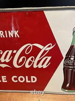 Original & Authentic'' Drink Coca Cola'' Painted Metal Sign 20x28 Inch Nice