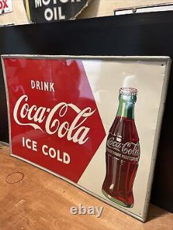 Original & Authentic'' Drink Coca Cola'' Painted Metal Sign 20x28 Inch Nice