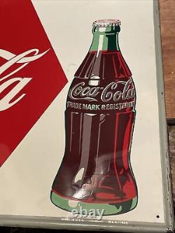 Original & Authentic'' Drink Coca Cola'' Painted Metal Sign 20x28 Inch Nice