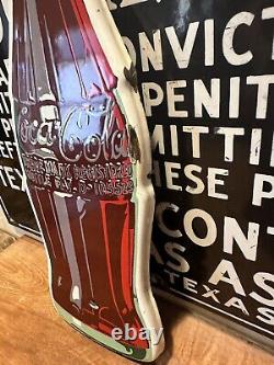 Original & Authentic Porcelain''coca-cola Bottle Sign'' Metal 12.5x4 Inch