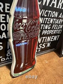 Original & Authentic Porcelain''coca-cola Bottle Sign'' Metal 12.5x4 Inch