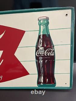 Original & Authentic''coca Cola'' Painted Metal Sign 32x12 Inch Fish Tail