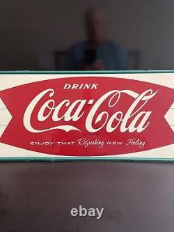 Original & Authentic''coca Cola'' Painted Metal Sign 32x12 Inch Fish Tail