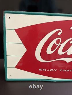 Original & Authentic''coca Cola'' Painted Metal Sign 32x12 Inch Fish Tail
