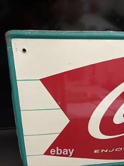 Original & Authentic''coca Cola'' Painted Metal Sign 32x12 Inch Fish Tail