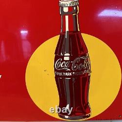 Original & Authentic''coca Cola'' Painted Metal Sign 54x18 Inch Yellow Dot
