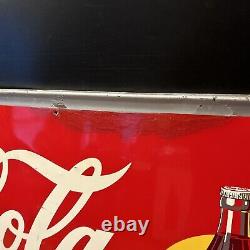 Original & Authentic''coca Cola'' Painted Metal Sign 54x18 Inch Yellow Dot