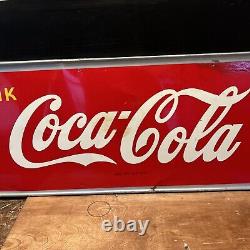 Original & Authentic''coca Cola'' Painted Metal Sign 54x18 Inch Yellow Dot