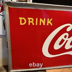 Original & Authentic''coca Cola'' Painted Metal Sign 54x18 Inch Yellow Dot