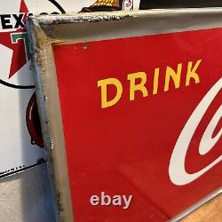 Original & Authentic''coca Cola'' Painted Metal Sign 54x18 Inch Yellow Dot