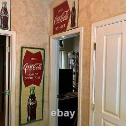 Original & Authentic''coca Cola'' Painted Metal Sign 54x18 Inch Yellow Dot