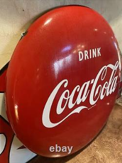 Original & Authentic''coca-cola'' Soda Button Porcelain Sign 24 Inch