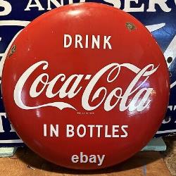 Original & Authentic''drink Coca-cola In Bottles' Button Porcelain Sign 24 Inch