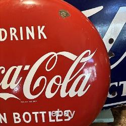 Original & Authentic''drink Coca-cola In Bottles' Button Porcelain Sign 24 Inch