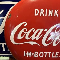 Original & Authentic''drink Coca-cola In Bottles' Button Porcelain Sign 24 Inch