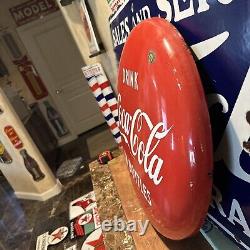 Original & Authentic''drink Coca-cola In Bottles' Button Porcelain Sign 24 Inch
