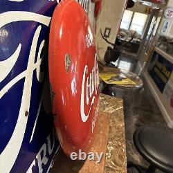 Original & Authentic''drink Coca-cola In Bottles' Button Porcelain Sign 24 Inch