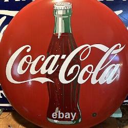 Original & Authentic''drink Coca-cola In Bottles' Button Porcelain Sign 24 Inch