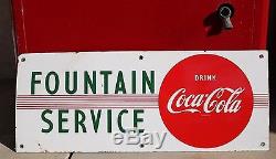 Original COCA COLA FOUNTAIN SERVICE PORCELAIN SIGN 1950's Vintage Advertising