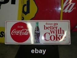 Original COCA COLA THINGS GO BETTER WITH COKE Button Soda Drink METAL SIGN