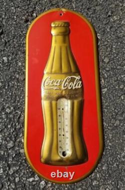 Original Christmas Coca Cola Thermometer 1923 Patent Date Red And Gold WER 1937