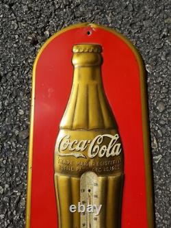 Original Christmas Coca Cola Thermometer 1923 Patent Date Red And Gold WER 1937