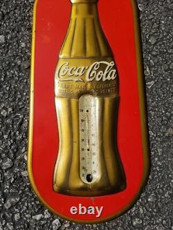 Original Christmas Coca Cola Thermometer 1923 Patent Date Red And Gold WER 1937