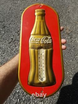 Original Christmas Coca Cola Thermometer 1923 Patent Date Red And Gold WER 1937