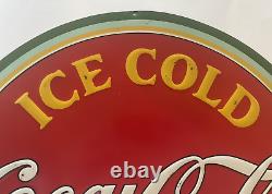 Original Coca Cola 1933 ICE COLD COCA COLA SOLD HERE Sign 19 5/8 diameter