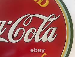 Original Coca Cola 1933 ICE COLD COCA COLA SOLD HERE Sign 19 5/8 diameter