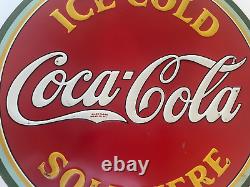 Original Coca Cola 1933 ICE COLD COCA COLA SOLD HERE Sign 19 5/8 diameter