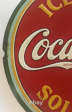 Original Coca Cola 1933 ICE COLD COCA COLA SOLD HERE Sign 19 5/8 diameter